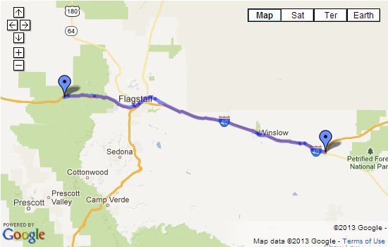 Route 66 Map - Holbrook, AZ to Williams, AZ